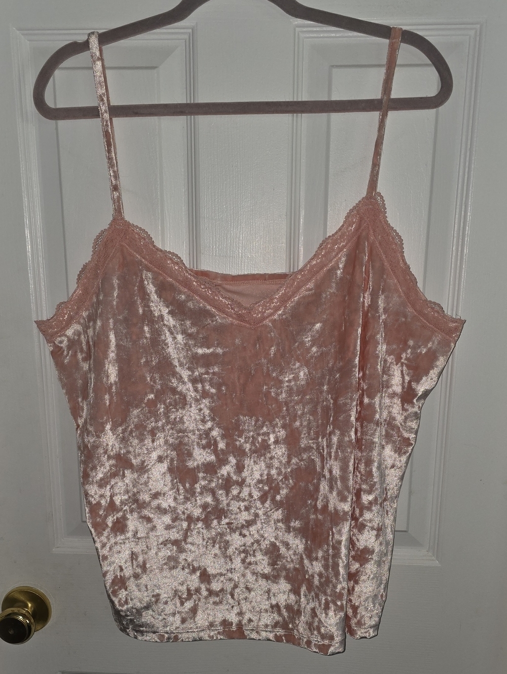 Women's Velvet Lace Trim Cami Tank Top - Blush Pink